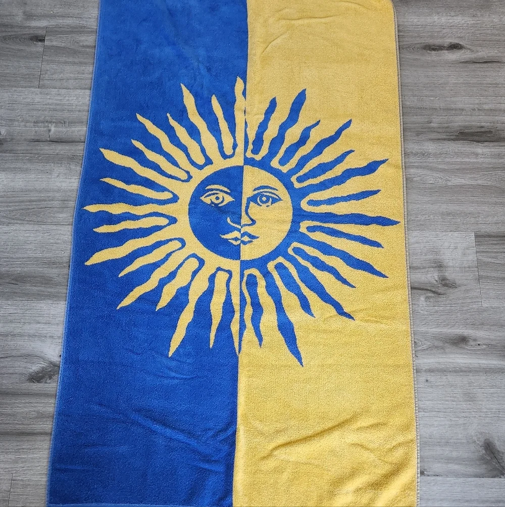 Vintage Celestial Beach Towel Sun Moon Stars Whimsigoth 30x60 Reversible